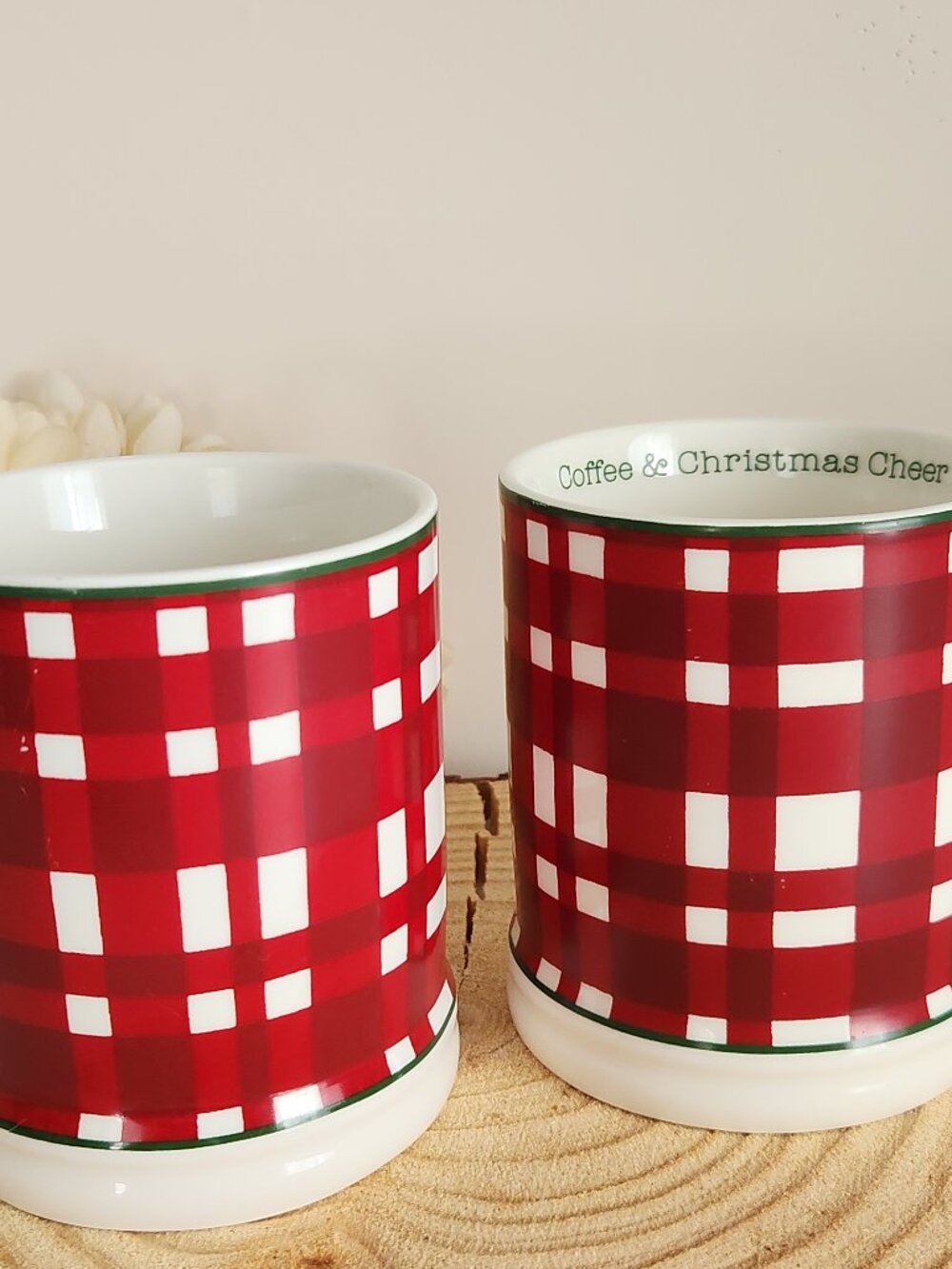 Threshold Stoneware “Coffee & Christmas Cheer” Mugs - Set of 2 Plaid